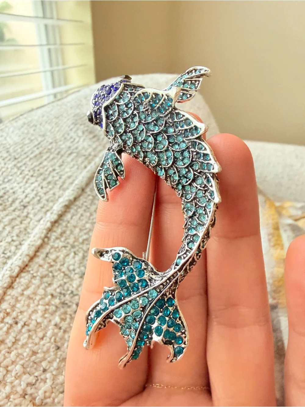 Betsey Johnson Teal & Blue Crystal Fish Brooch Pin